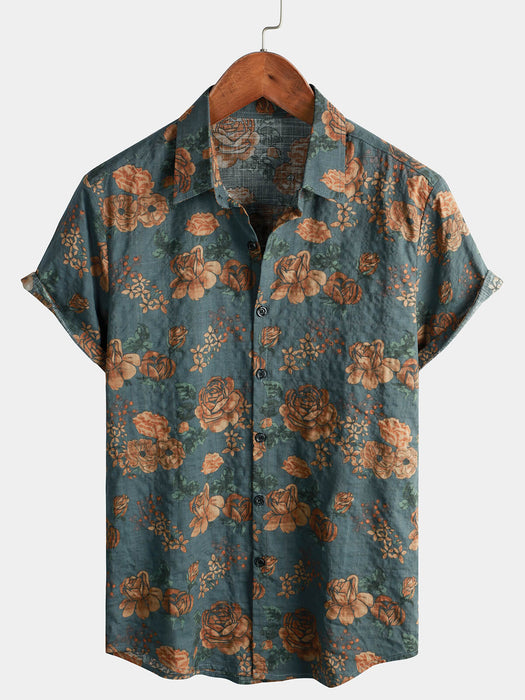 Men Floral Vintage Cotton Shirt