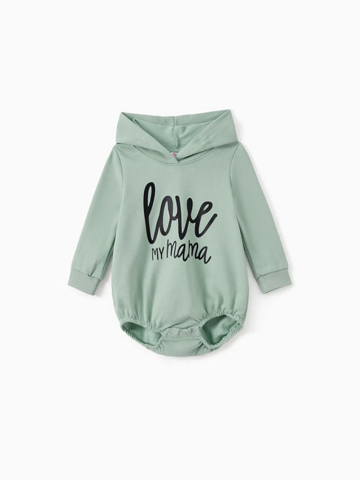 Letter Print Family Matching Hoodie Dress Set