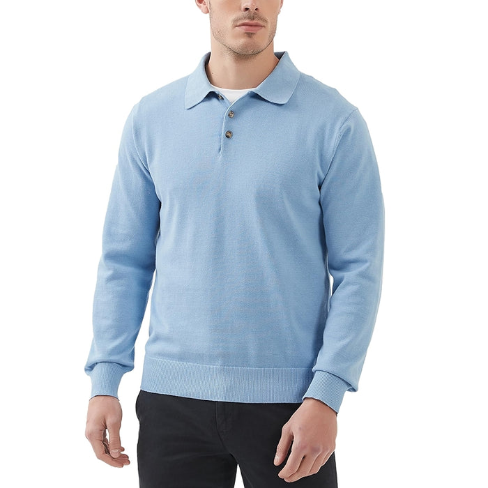 Kallspin Cotton Knit Polo Sweater Classic Casual Long Sleeve