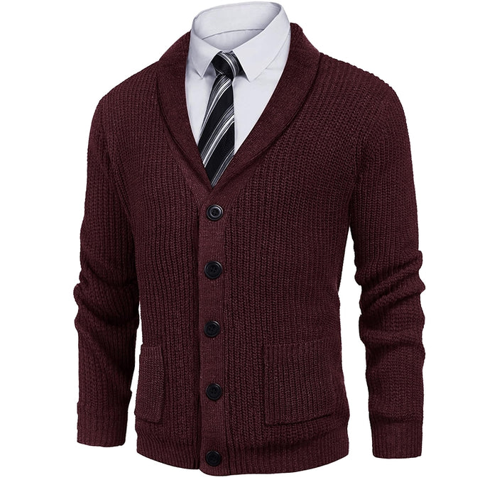 Slim Fit Cardigan With Shawl Collar And Pockets