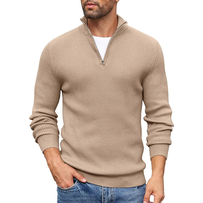 Quarter Zip Sweater Slim Fit Mock Neck Pullover
