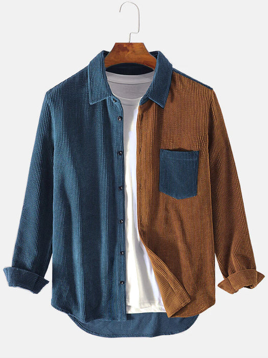 Long Sleeve Corduroy Patchwork Shirts
