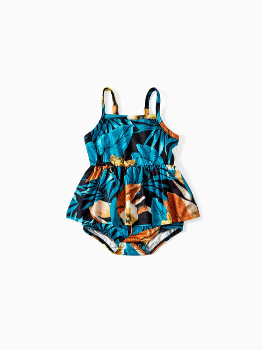 Floral Ruched Dress With Drawstring Side Straps Family Matching Set