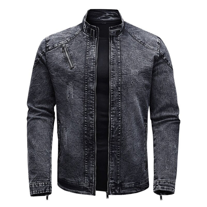 Stand Collar Slim Fit Denim Jacket