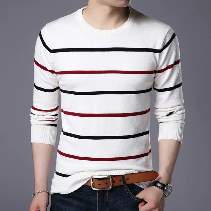 Men's Round Collar Striped Pullovers