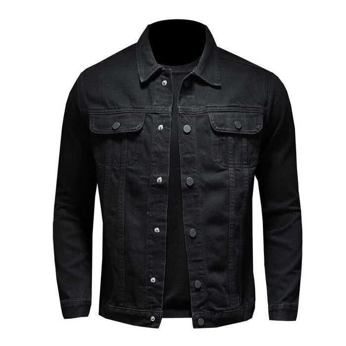 Black Casual Turn Down Collar Motorcycle Denim Coats