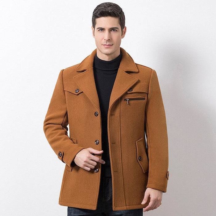 Men's Slim Comfortable V-Neck Solid Warm Coat