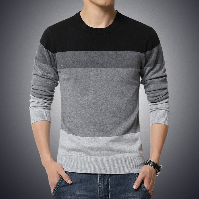 Men's Casual Knitted Striped Pullover Sweater