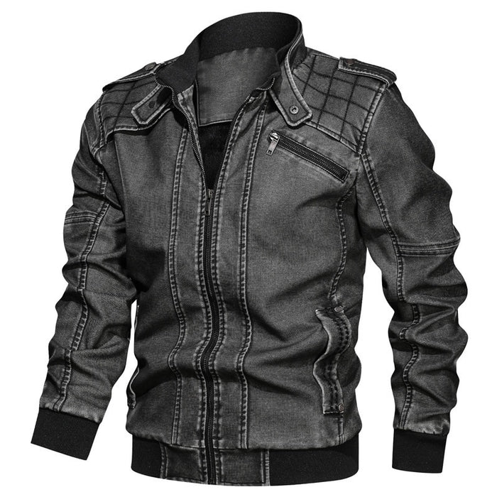 Men's Casual Patterned Biker Leather Jacket