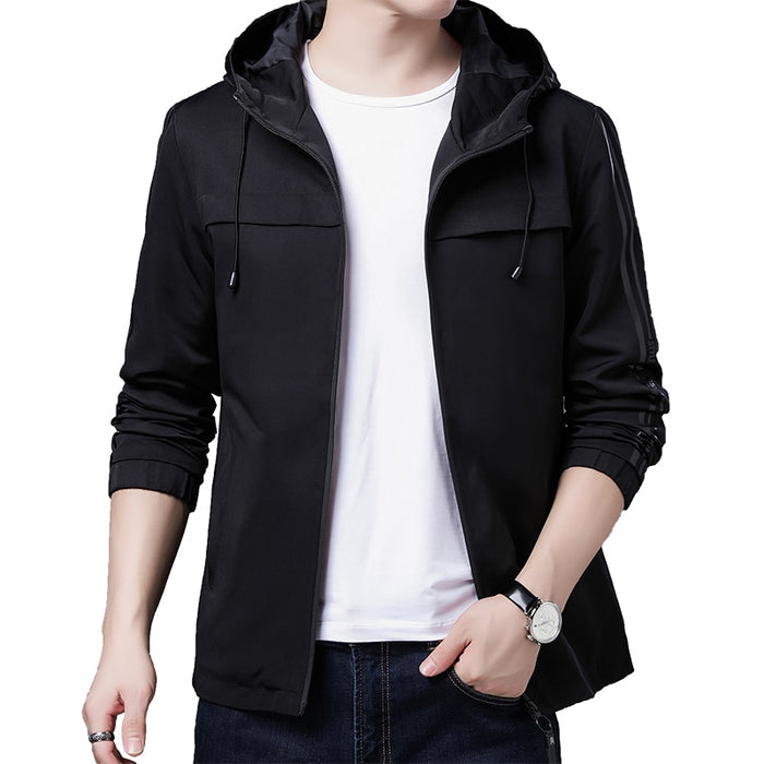 Men's Solid Hooded Drawstring Jacket