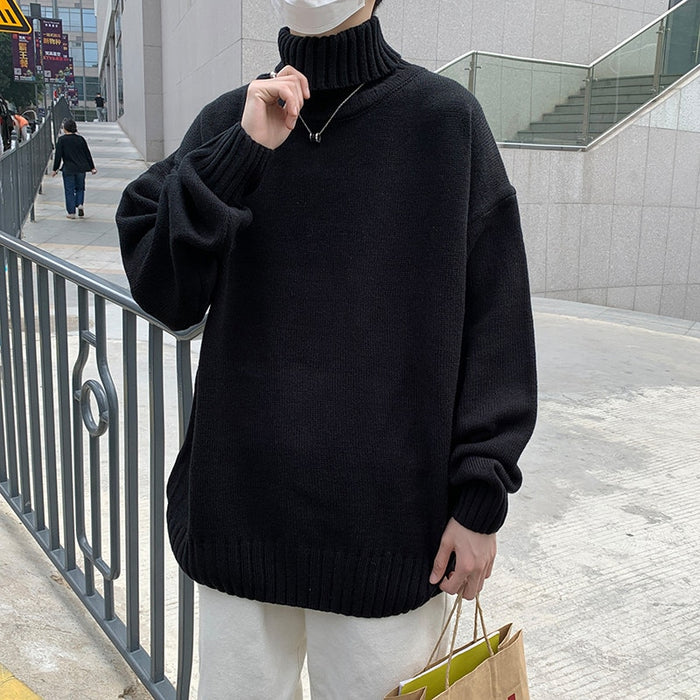 Men's Solid Loose Knitted Pullover