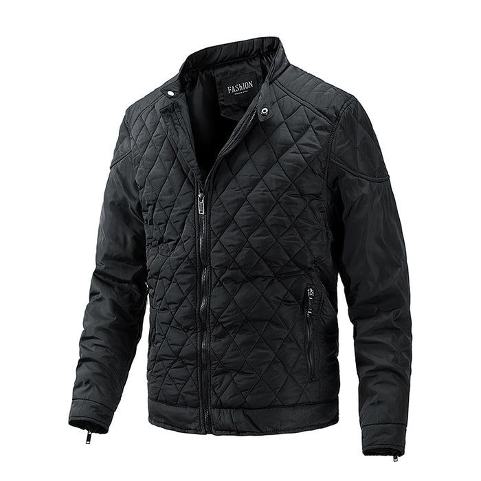 Men's Solid Gridded Stand Collar Jacket