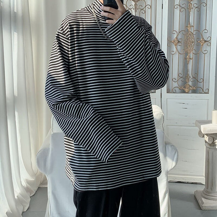 Men's High Neck Striped T-Shirt