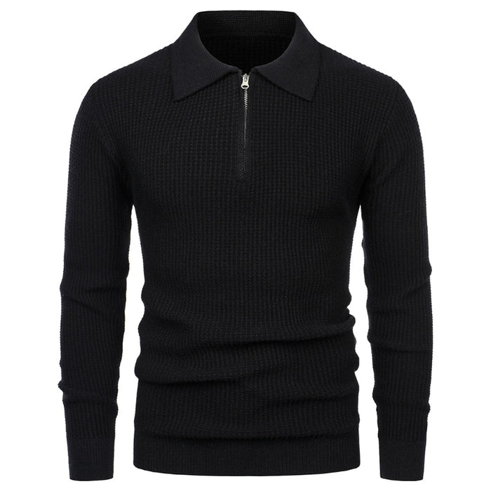 Men's Half Zipper Slim Fit Solid Knitted Pullover