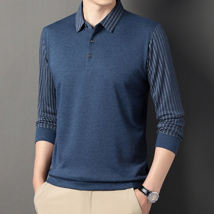Men's Patchwork Casual Striped Polo Shirt