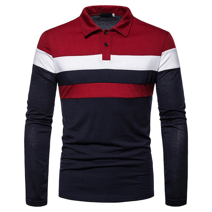 Men's Stripe Long Sleeve Polo T-Shirt