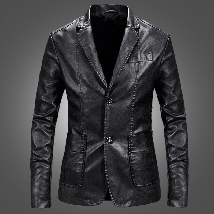 Men's Solid Buttoned Leather Jacket