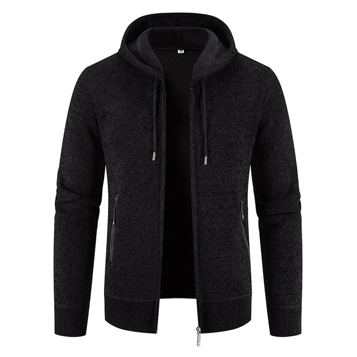 Men's Hooded Fleece Solid Cardigan