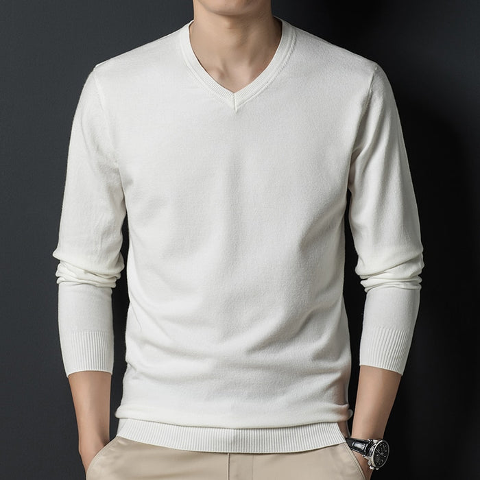 Men's V Neck Solid Knitted Pullover