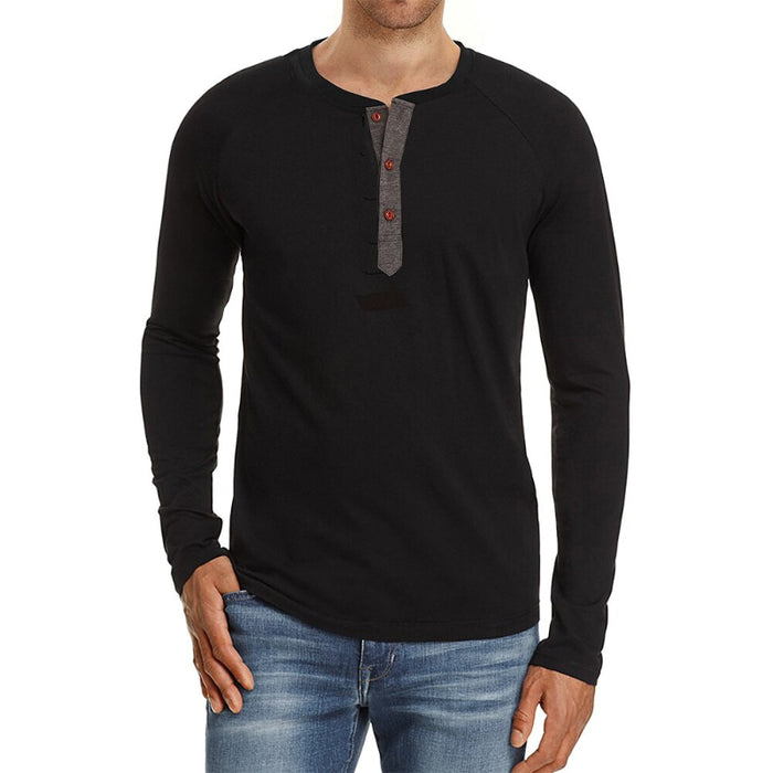 Men's Solid Cotton Henry Collar T-Shirt