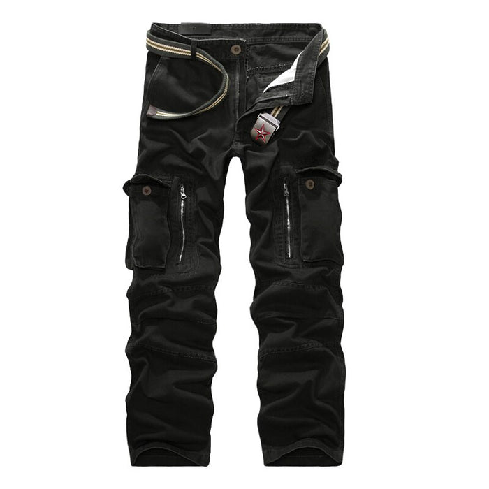 Men's Solid Multi-Pocketed Military Trousers