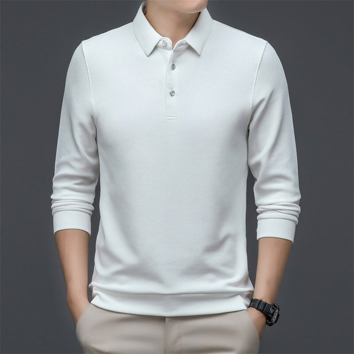 Men's Solid Long Sleeve Polo Shirt