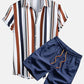 Colored Striped Print Shirt And Swim Shorts