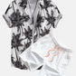 Palm Tree Print Button Up Shirt And Swim Short
