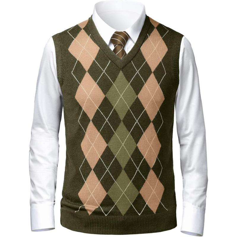 Bold Geometric Classic Argyle Pattern Vest