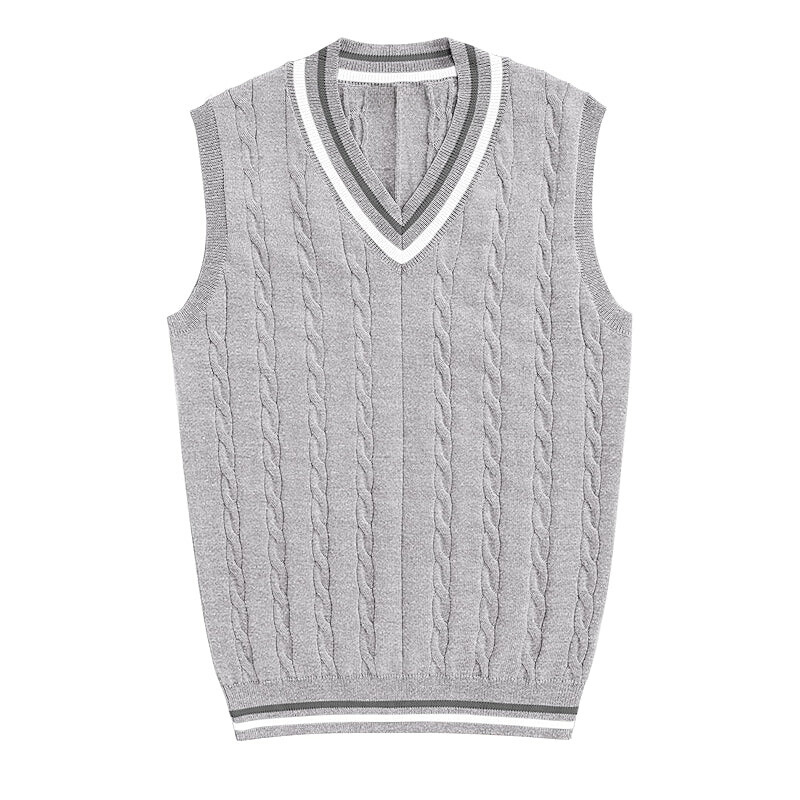 Striped Trim Cable Knit Vest