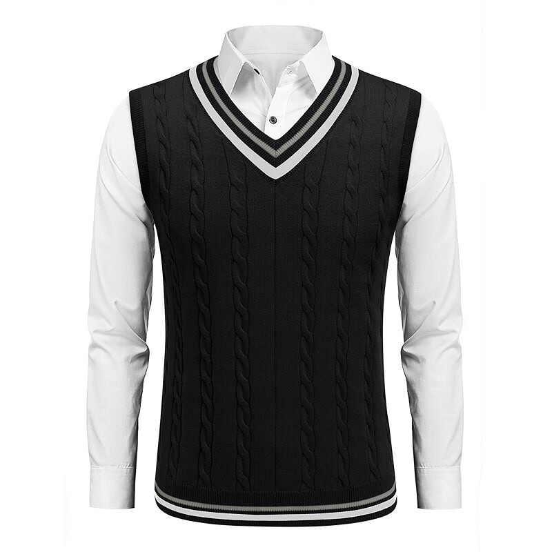 Striped Trim Cable Knit Vest