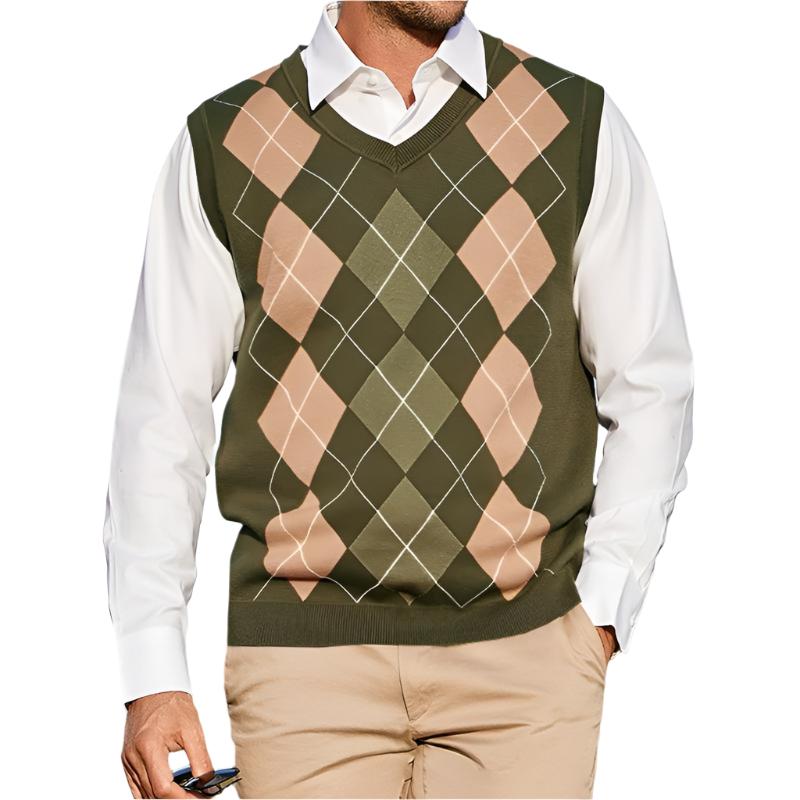 Bold Geometric Classic Argyle Pattern Vest