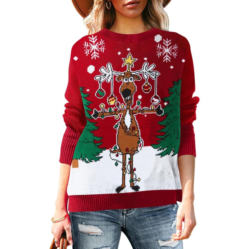 Long Sleeve Christmas Sweater With Holiday Print