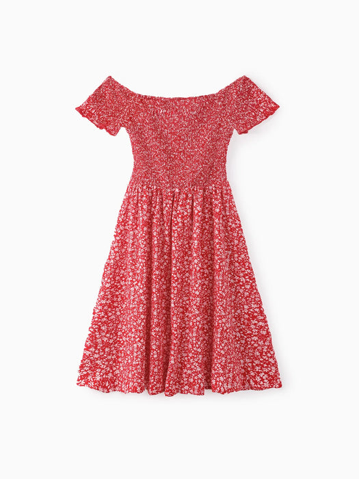 All Over Floral Printed Family Matching Shirred Dress