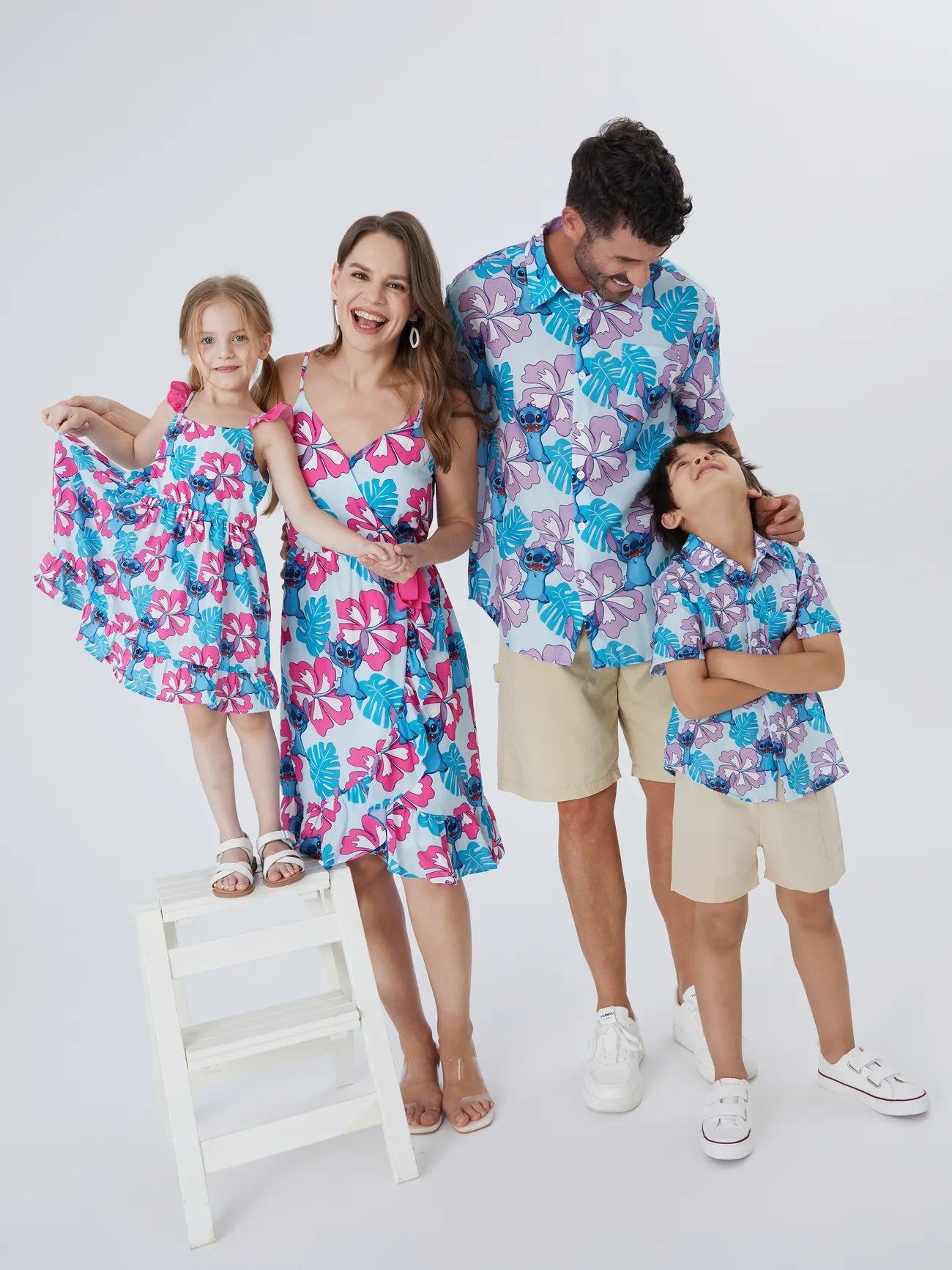 Aloha Family Matching Ensemble Hawaiian Floral And Character Print Set