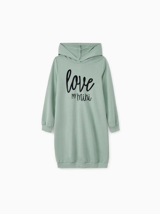 Letter Print Family Matching Hoodie Dress Set