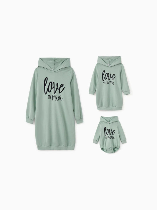 Letter Print Family Matching Hoodie Dress Set