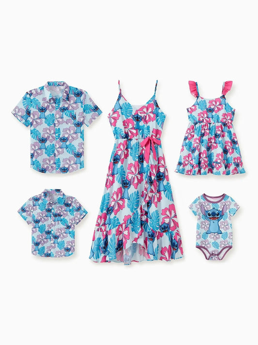 Aloha Family Matching Ensemble Hawaiian Floral And Character Print Set