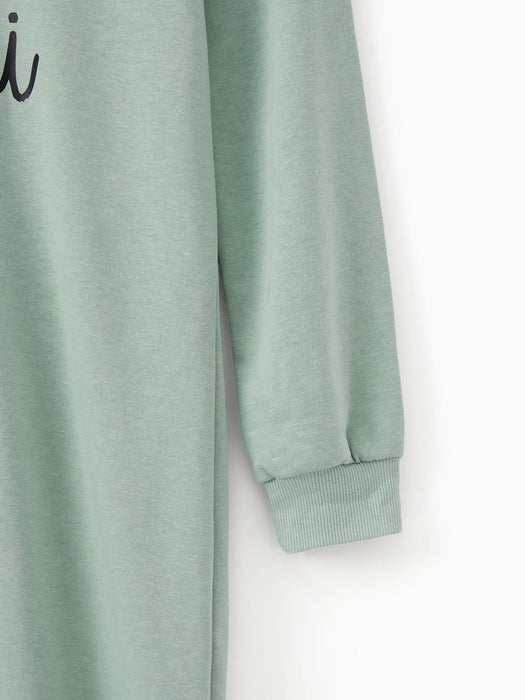 Letter Print Family Matching Hoodie Dress Set