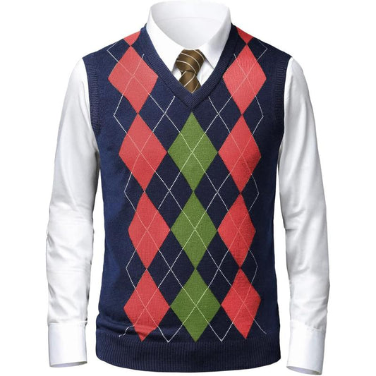 Bold Geometric Classic Argyle Pattern Vest