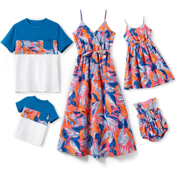 Feather Print Family Matching Outfit Set