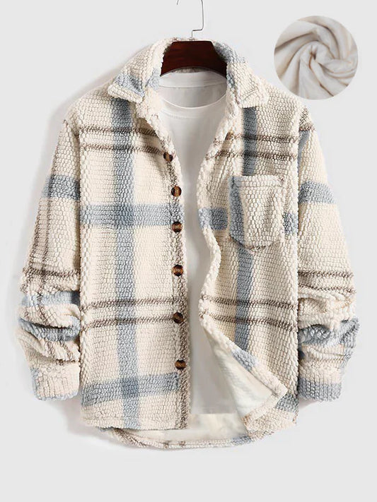 Plaid Fleece Button Down Jacket