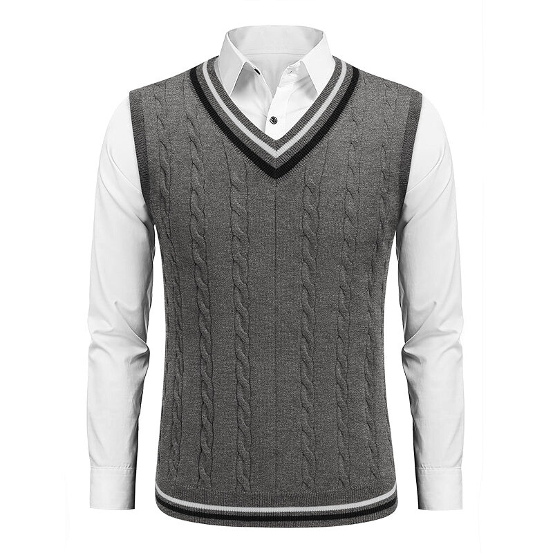 Striped Trim Cable Knit Vest