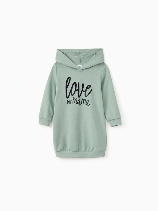 Letter Print Family Matching Hoodie Dress Set