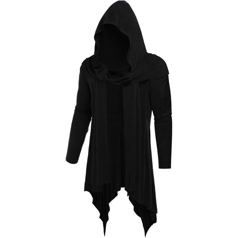 Long Hooded Open Front Cardigan With Ruffles