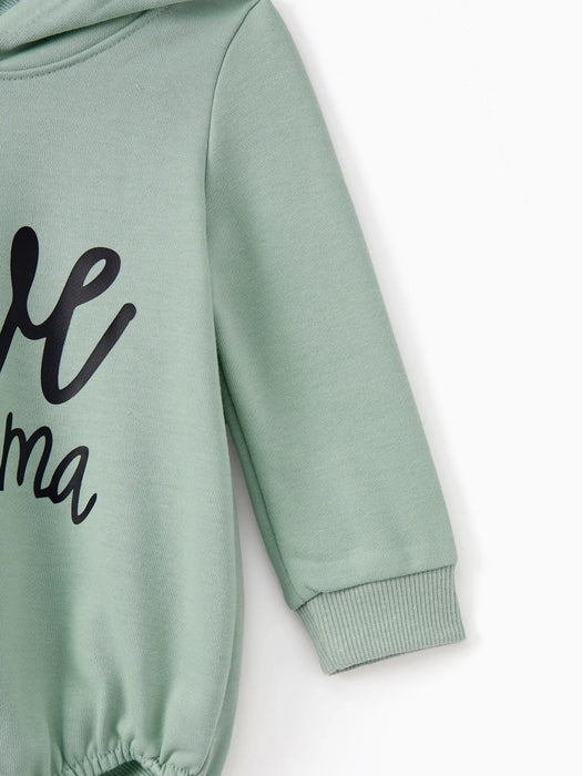 Letter Print Family Matching Hoodie Dress Set