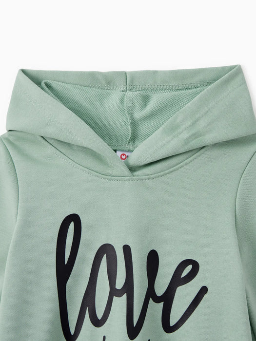 Letter Print Family Matching Hoodie Dress Set