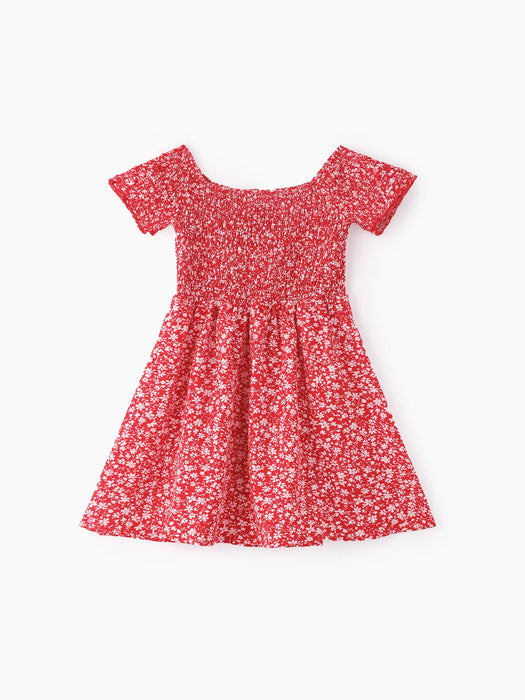 All Over Floral Printed Family Matching Shirred Dress