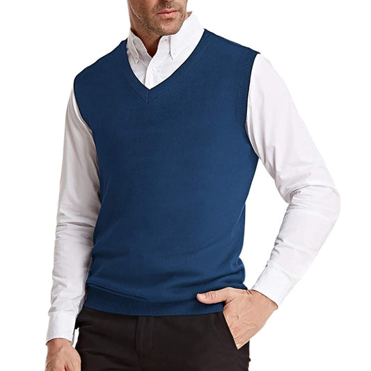 V-Neck Knitted Sweater Vest Solid Plain Sleeveless Pullover Knitwear