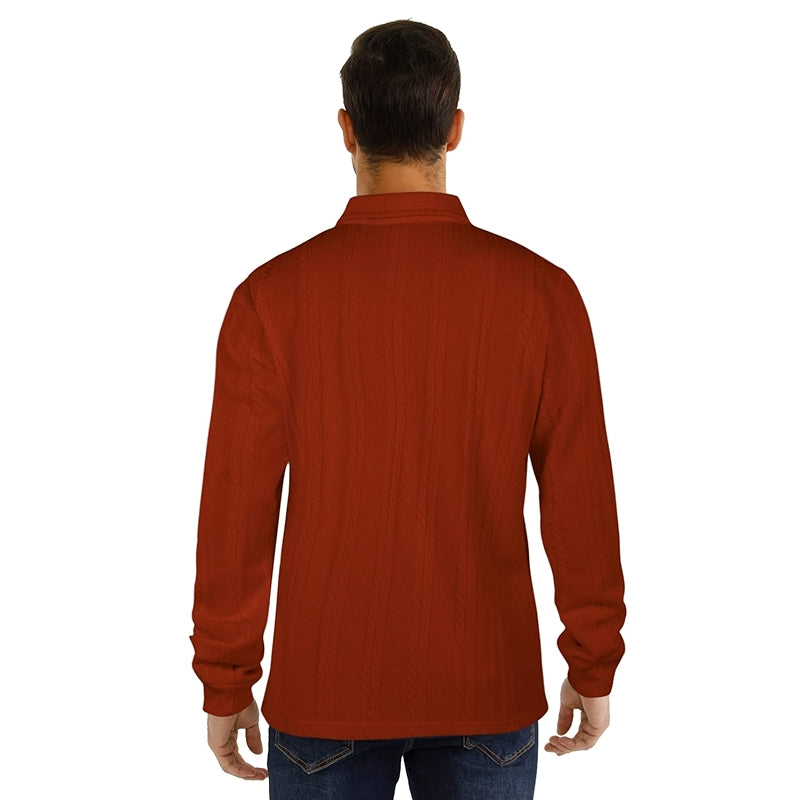 Casual Long Sleeve Polo Sweater Ribbed Knit